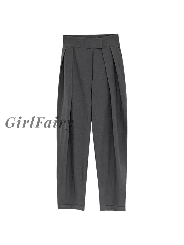 Girlfairy Pleated High Waist Women Solid Color Pants 2023 Autumn Winter New Vintage Trousers Loose