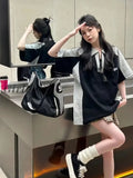 Girlfairy Preppy Style Summer Chic Vintage Contrasting Colors T-Shirt Korean Y2K Casual Tees Fashion