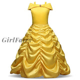 Girlfairy Princess Dress Kids Dresses For Girls Disguise Costumes Yellow Fancy Gown Fairy Beauty