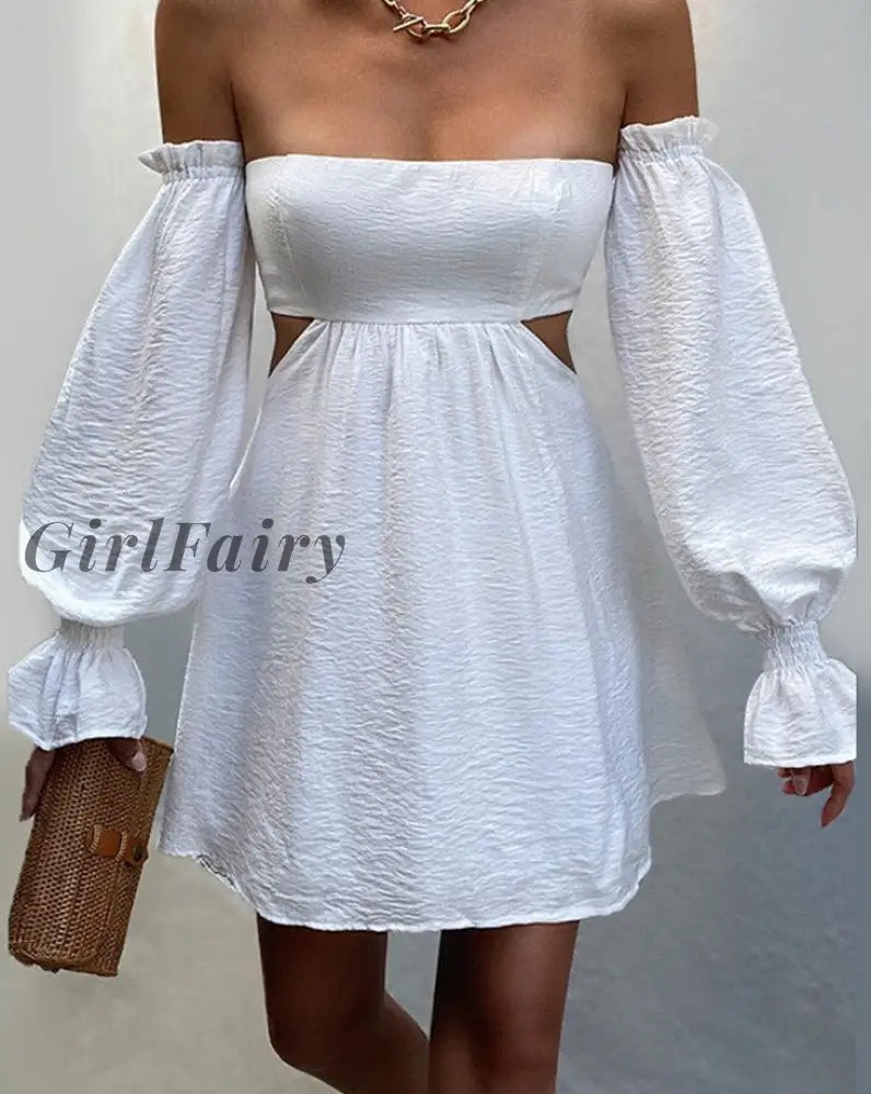 Girlfairy Pull Sleeve Strapless Mini Sexy Dress Women A-Line Long Seelve Spring Casual Backless Cut