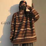 Girlfairy Pullovers Women Men Autumn Retro Striped Oversize Sweater Hip Pop Ulzzang Bf Unisex Knit