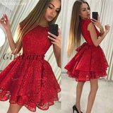 Girlfairy Red Cocktail Dresses A-line Cap Sleeves Short Mini Lace Elegant Homecoming Dresses