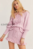 Girlfairy  Retro Two Piece Sets Women Long Sleeve O Neck Knitted Pullover Sweaters Tops Bohemian Mini Skirt Chic Beach Vacation Women Sets