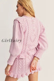 Girlfairy Retro Two Piece Sets Women Long Sleeve O Neck Knitted Pullover Sweaters Tops Bohemian Mini