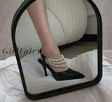 Girlfairy Runway Style Fashion Beaded Mary Janes Women Sandals Elegant High Heels Summer Slingbacks
