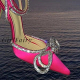 Girlfairy Runway Style Glitter Rhinestones Women Pumps Bowknot Satin Summer Lady Shoes Genuine