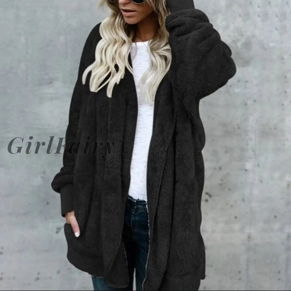 Girlfairy S-2Xl Big Size Winter Coat Women Fur Cardigan Jacket Long Sides Both Side Wearing Faur