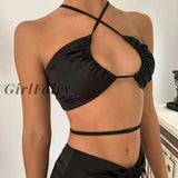 Girlfairy Satin Chic Sexy Bandage Club Tube Top Female Halter Chest Hollow Pure Tank Ves Camisole