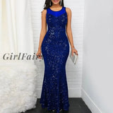 Girlfairy Sequin Prom Long Dress For Women Elegant Sleeveless Party Evening Slim Bodycon Maxi