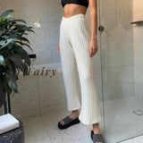 Girlfairy Sexy Autumn Winter Women Knitted Wide Legs High Waisted Cotton Sweat Pants White Casual Design Trousers Femme
