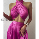 Girlfairy Sexy Bodycon Rompers Pink Womens Jumpsuit Workout Active Wear Sleeveless 2023 Summer Satin