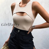 Girlfairy Sexy Bodycon Women Bodysuits Knitted Sleeveless Hollow Out Slim Skinny Femme Jumpsuits