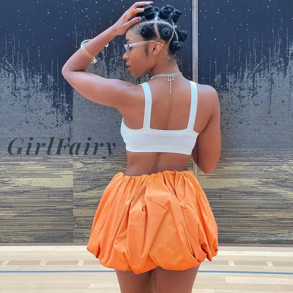 Girlfairy Sexy High Waist Puffy Mini Skirts Women Clothing Street Fashion Cute Orange Black Ball