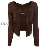 Girlfairy Sexy Knitted Sweaters For Women Autumn Fashion Long Sleeve Cardigan Shirts Female Tops