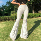 Girlfairy Sexy Low Waist Flare Pants Brown Y2k Style Contrast Stitch Knitted Wide Leg Pants Womens Summer Bottoms
