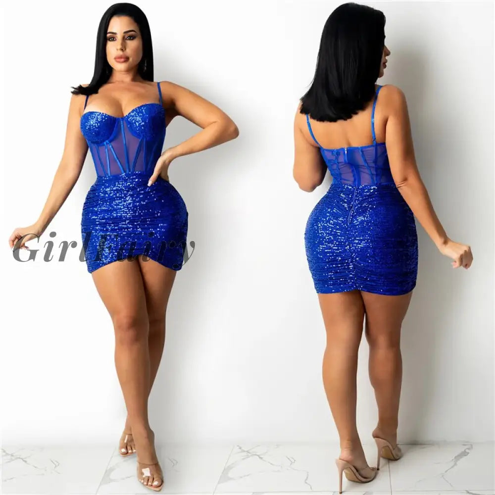 Girlfairy Sexy Mesh Sheer Sparkly Christmas Dresses For Women 2023 Club Wear Birthday Sequin Dress