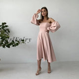 Girlfairy Sexy Off The Shoulder Lantern Sleeve Dress Women Backless A-Line Party Midi Autumn Winter