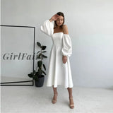 Girlfairy Sexy Off The Shoulder Lantern Sleeve Dress Women Backless A-Line Party Midi Autumn Winter