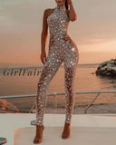 Girlfairy Sexy Rompers Women Jumpsuit 2023 Sleeveless High Waist Off Shoulder Slim Fit Casual Elegant Party Prom Sequin Tracksuit