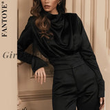 Girlfairy Sexy Satin Long Sleeve Bodysuit Women Turtleneck Bodycon Backless Overalls For Party