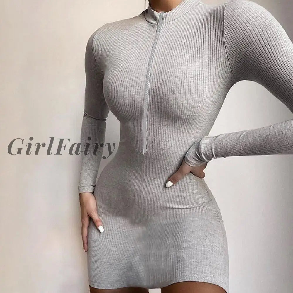 Girlfairy Sexy Short Dress Fashion Women Long Sleeve Chic Outfits Cheap Elastic Robe Club Bottoming
