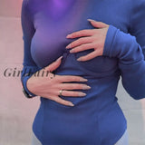 Girlfairy Sexy Solid Long Sleeve Bodysuit For Women Autumn Push Up Ribbed Knitted Skinny O Neck
