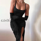 Girlfairy Sexy Straps Split Midi Dress For Women Elegant Outfits Club Party Sleeveless Backless Gown