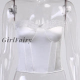 Girlfairy Sexy Vintage Lace Satin Corset Top Summer Cottagecore Bustier White Black Club Wear