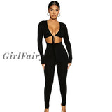 Girlfairy Sexy White Jumpsuit For Women 2023 Autumn Black Red Bandage Bodycon Long Sleeve Jumpsuits