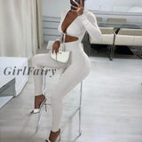 Girlfairy Sexy White Jumpsuit For Women 2023 Autumn Black Red Bandage Bodycon Long Sleeve Jumpsuits