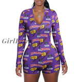 Girlfairy Sexy Women Bodysuit Long Sleeve Deep V Neck Bodycon Stretch Leotard Crop Top Button Short Romper Pajamas Women Jumpsuit Overalls