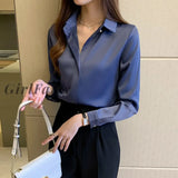 Girlfairy Silk Womens Shirt Long Sleeve Fashion Woman Blouses 2023 Satin Top Female Shirts And
