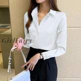 Girlfairy Silk Womens Shirt Long Sleeve Fashion Woman Blouses 2023 Satin Top Female Shirts And
