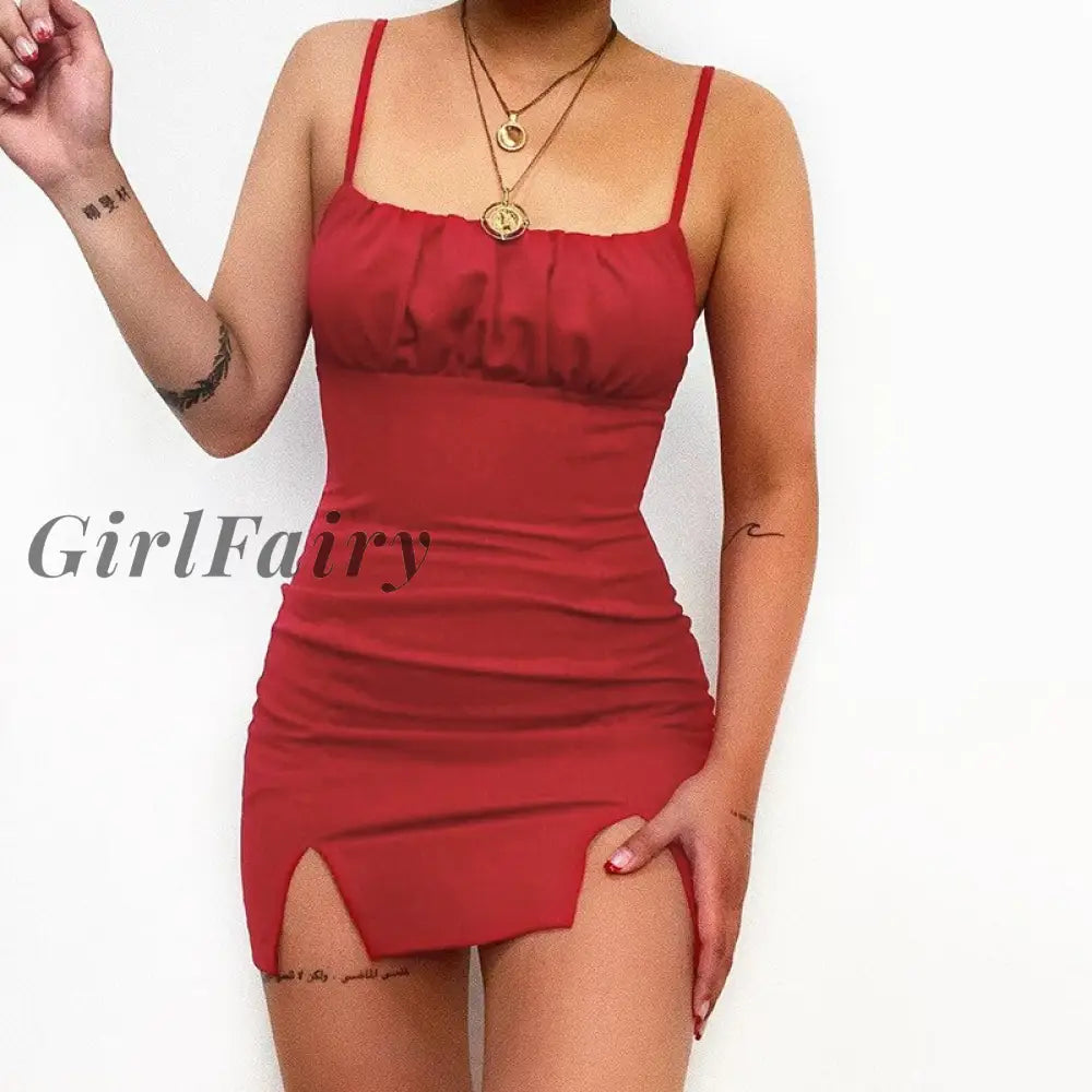 Girlfairy Sleeveless Dresses Women Mini Dress Party Split Summer Sling Wrap Sexy Streetwear Womens