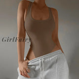 Girlfairy Sleeveless Knit Bodysuit 2023 Hot Summer Sexy Bodycon Off Shoulder Halter Tops Casual
