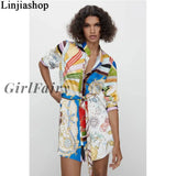 Girlfairy Spring Women Mini Dress Patchwork Vintage With Sashes Long Sleeve Short Dresses Button Up