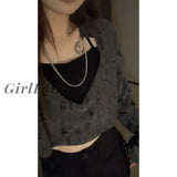 Girlfairy Spring Y2K Design Loose Casual Two Piece Sets Tops Long Sleeve 2000S Tide Streetwear
