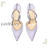 Girlfairy Star Style Luxury Rhinestones Chains Women Pumps Elegant High Heels Summer Ankle Strap