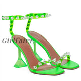 Girlfairy Star Style Summer Transparent Women Sandals Fashion Crystal Clear Heeled Female Party Prom
