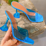 Girlfairy Star style Transparent PVC Crystal Clear Heeled Women Slippers Fashion High heels Female Mules Slides Summer Sandals Shoes