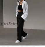 Girlfairy Street Fashion Black Straight Long Pants Women Clothing High Waisted Wide Leg Trousers