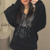 Girlfairy Streetwear Grunge Gothic Printed Oversized Hoodies Autumn Jacket Coat Dark Academia Zip Up