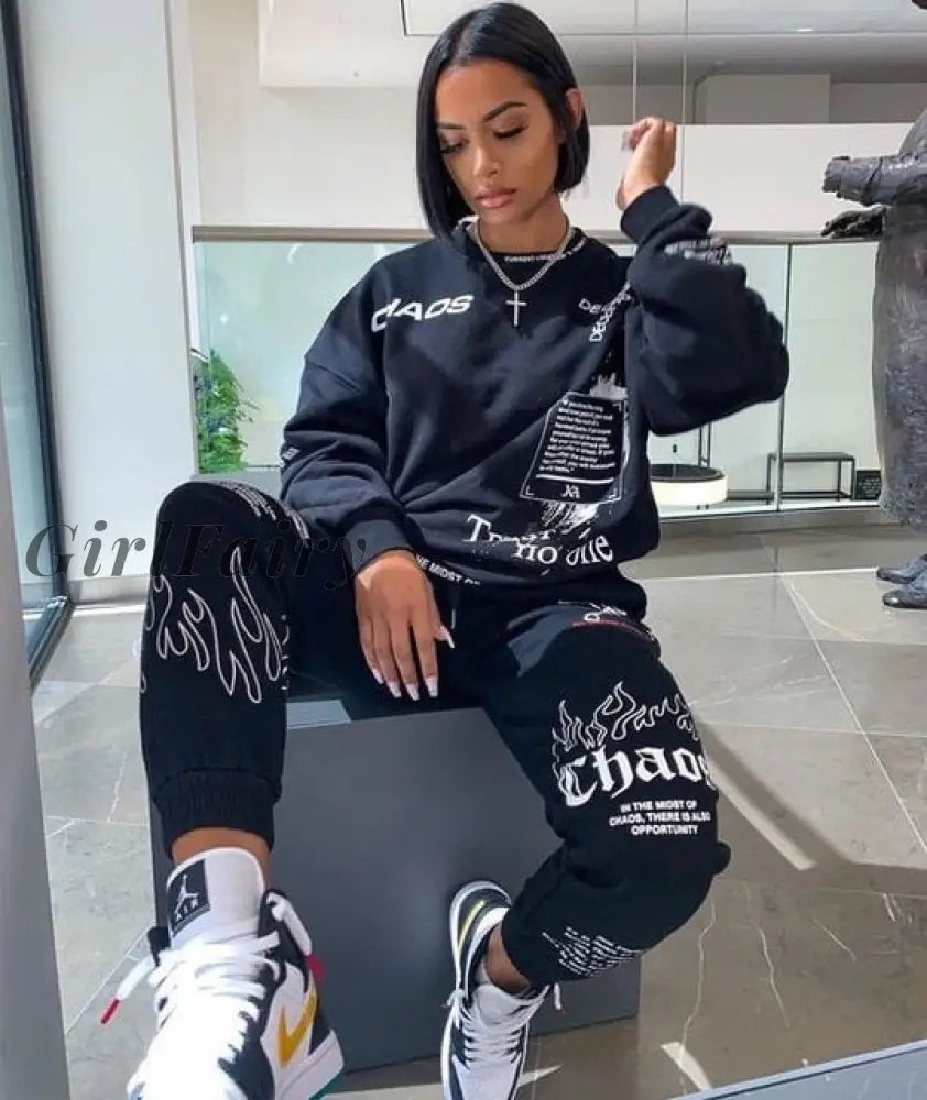 Women Tracksuit Two Pieces Crop Top Track Suit Streetwear Fashion