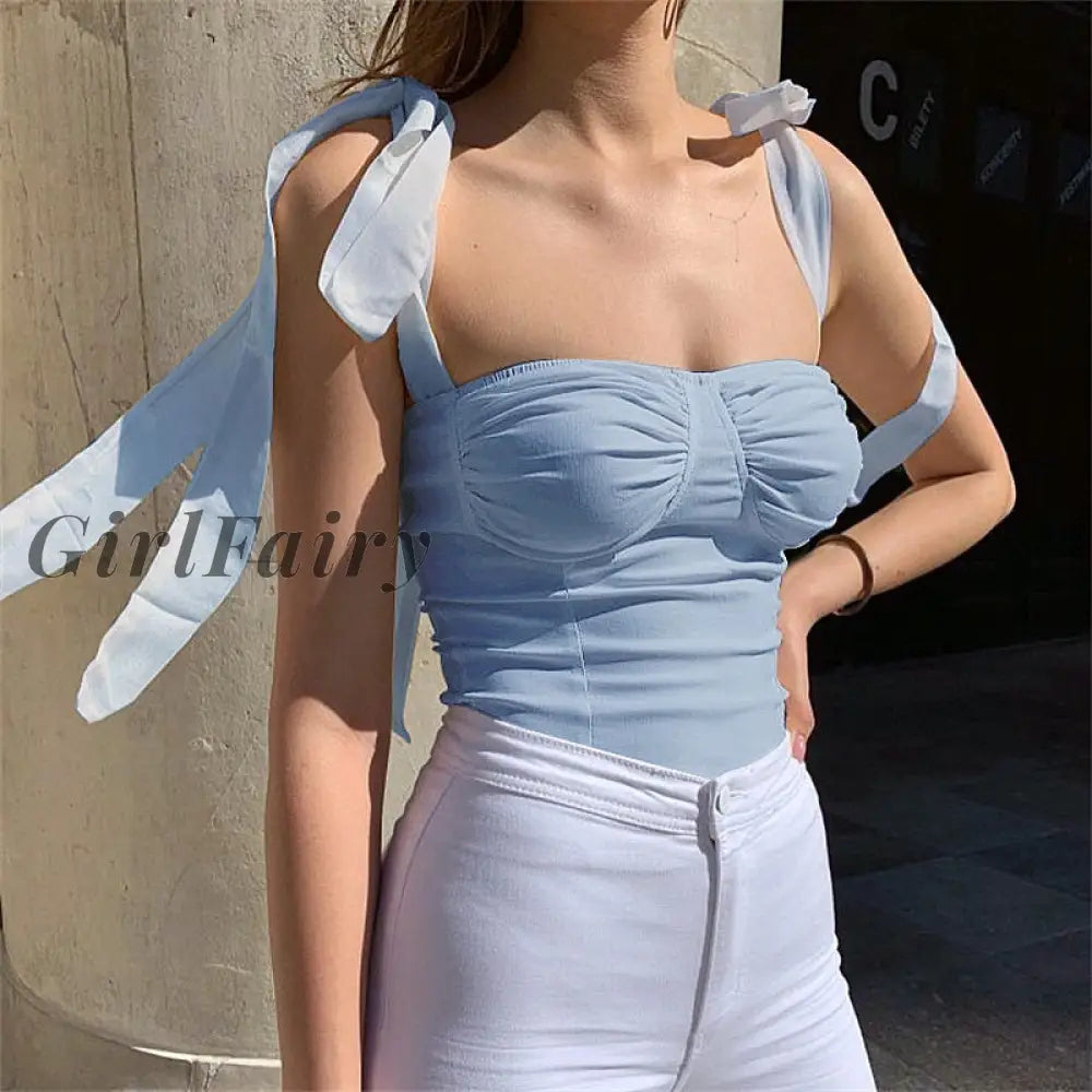 Girlfairy Summer Casual Sweet T-Shirt Women Tops Fashion Regular Low Bandage Solid Bodycon Tees Club