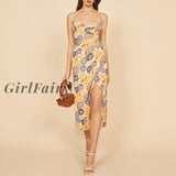 Girlfairy Summer Clothes Dresses For Women 2023 Elegant Vintage Floral Midi Dress Sweetheart Neck
