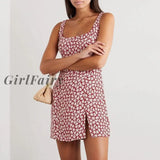 Girlfairy Summer Dress 2023 Beach Vacation Floral Print Mini Scoop Neck Sleeveless Tank Side Slit