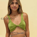 Girlfairy Summer Fashion Y2K Wrap Twist Crop Top For Women Sleeveless Club Party Skinny Tops Elegant
