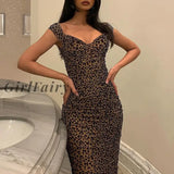 Girlfairy Summer Mesh Bodycon Dress Women Casual New Arrivals Leopard Stretchy Sexy Celebrity