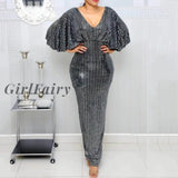 Girlfairy Summer Sexy Club Luxury Gray Party Women Long Pencil Dresses Tunic High Waist Backless