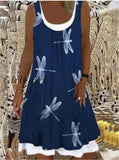 Girlfairy Summer Women Tank Dress 2023 Casual Sleeveless Floral Print Splice O Neck Mini Retro Denim